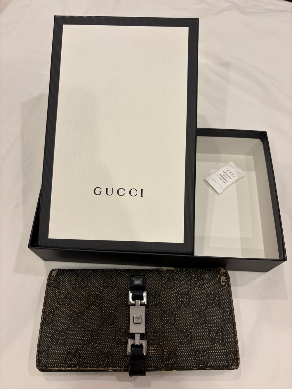 Vintage Gucci Denim and Black Leather piston lock Wallet tom ford era authentic